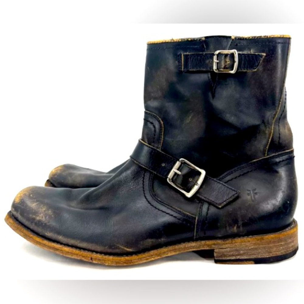 Frye Smith Engineer Distressed Black Leather Boots Men's Size 12 D